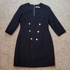 Balmain Black V Neck Logo Pencil Mini Dress size 40